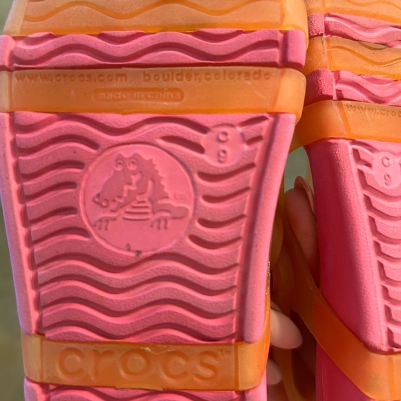 CROCS Kids Vibrant Orange/Pink Sandals size 9C - Picture 5 of 6